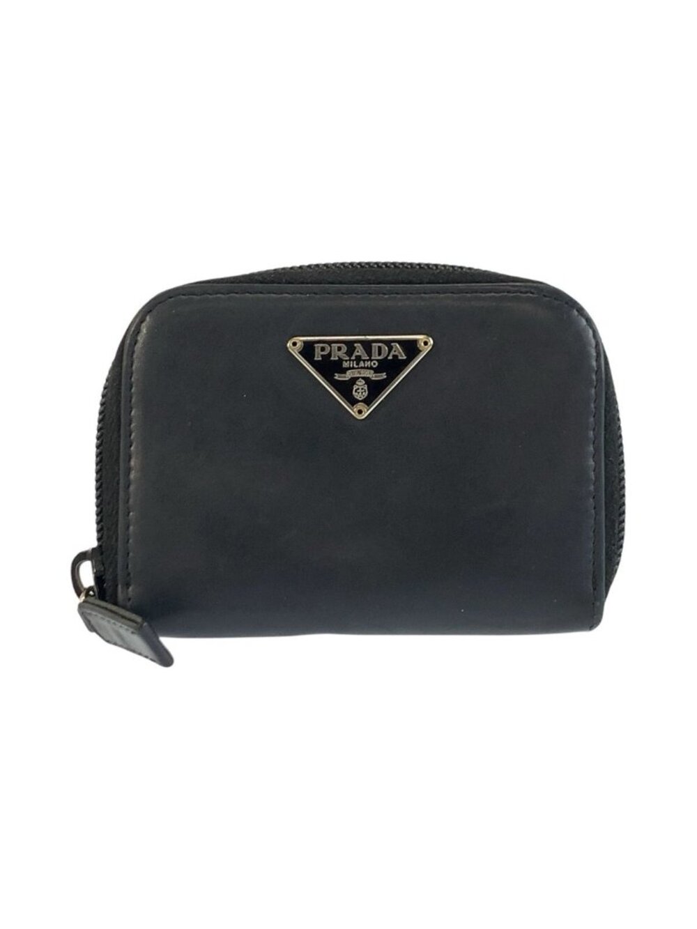 Prada Black Silver Leather Coin Purse